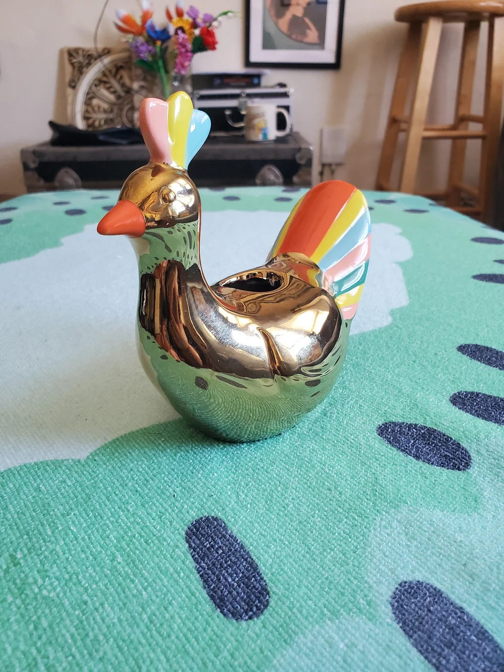 Oh Joy! Gold & Rainbow Ceramic Peacock Candle Holder
